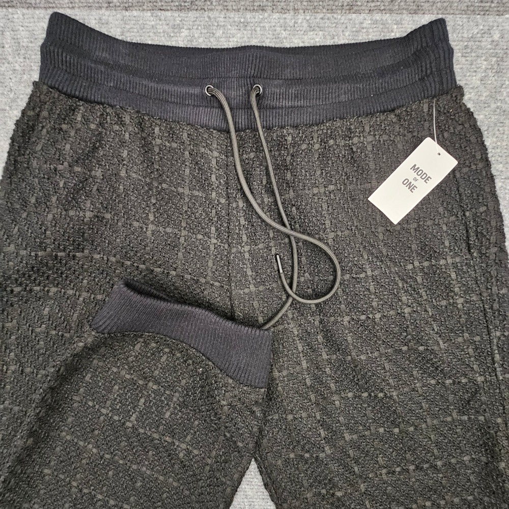 Mode of One Jogger Pants Mens Textured Grid Drawstring Deep Black Medium‎ NEW